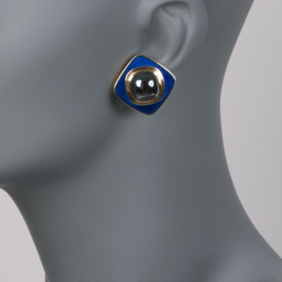 C. 1985 Vintage Tiffany Jewelry Hematite Earrings With British Hallmark in 18kt Yellow Gold &mdash; Alt Image 2