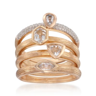 Set of Four 1.20 ct. t.w. White Topaz and .20 ct. t.w. Diamond Stacking Rings in 18kt Over Sterling &mdash; Alt Image 1