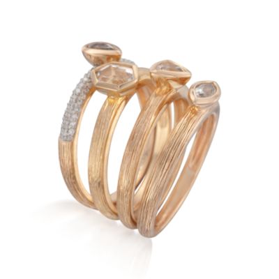 Set of Four 1.20 ct. t.w. White Topaz and .20 ct. t.w. Diamond Stacking Rings in 18kt Over Sterling &mdash; Alt Image 3