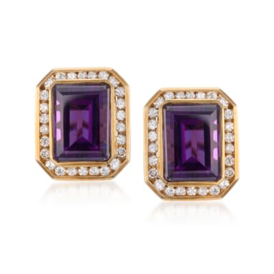 C.1980 Vintage 25.00 ct. t.w. Amethyst Earrings With Diamonds in 14kt Yellow Gold &mdash; Alt Image 1