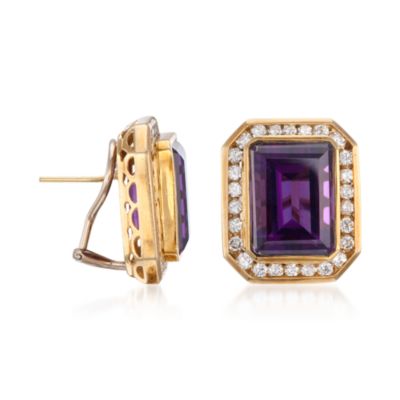 C.1980 Vintage 25.00 ct. t.w. Amethyst Earrings With Diamonds in 14kt Yellow Gold &mdash; Alt Image 3