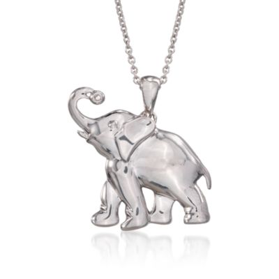 Sterling Silver Elephant Pendant Necklace With Diamonds. 18" &mdash; Alt Image 1