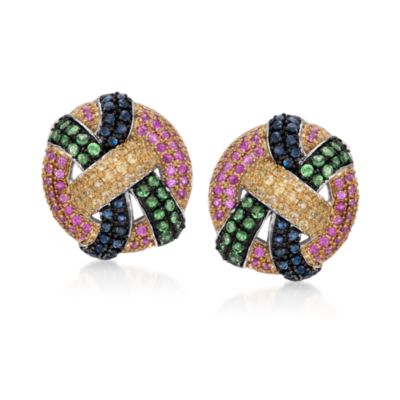 3.50 ct. t.w. Multicolored Sapphire and 1.00 ct. t.w. Tsavorite Earrings in Sterling Silver &mdash; Alt Image 1