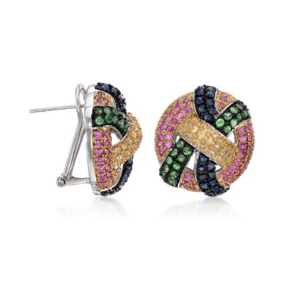 3.50 ct. t.w. Multicolored Sapphire and 1.00 ct. t.w. Tsavorite Earrings in Sterling Silver &mdash; Alt Image 3