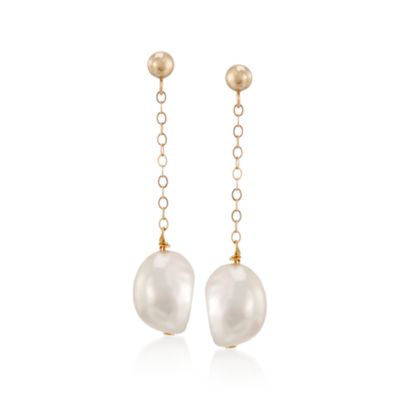 Semi-Baroque Pearl Linear Earrings in 14kt Yellow Gold &mdash; Alt Image 1