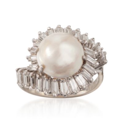 C.1970 Vintage Cultured Mabe Pearl and Diamond Ring in Two-Tone. Size 5.5 &mdash; Alt Image 1