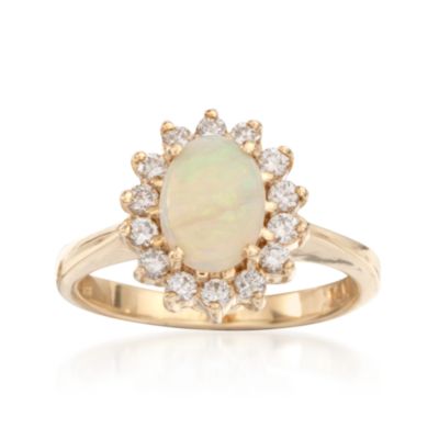C. 1980 Vintage Opal Ring With Diamonds in 14kt Yellow Gold. Size 5.5 &mdash; Alt Image 1