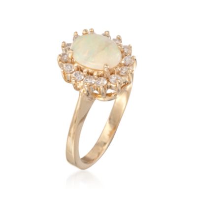 C. 1980 Vintage Opal Ring With Diamonds in 14kt Yellow Gold. Size 5.5 &mdash; Alt Image 3