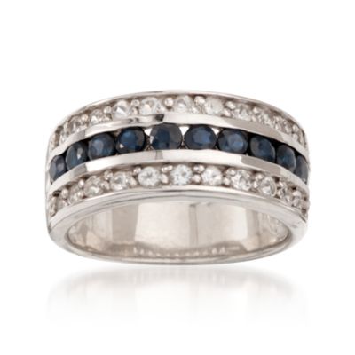 .80 ct. t.w. Sapphire and .65 ct. t.w. White Topaz Multi-Row Ring in Sterling Silver &mdash; Alt Image 1