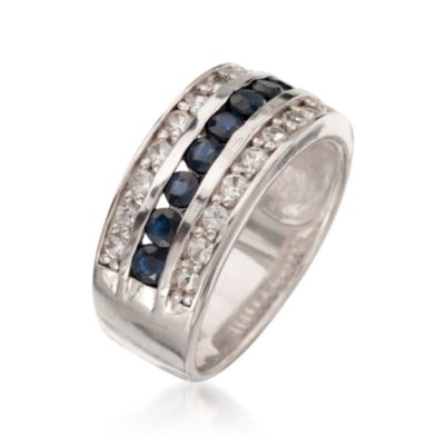.80 ct. t.w. Sapphire and .65 ct. t.w. White Topaz Multi-Row Ring in Sterling Silver &mdash; Alt Image 3