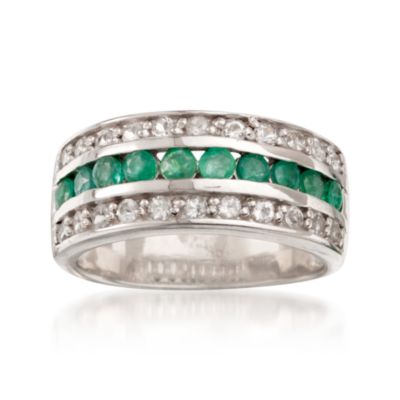 .60 ct. t.w. Emerald and .65 ct. t.w. White Topaz Multi-Row Ring in Sterling Silver &mdash; Alt Image 1