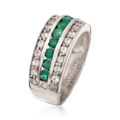 .60 ct. t.w. Emerald and .65 ct. t.w. White Topaz Multi-Row Ring in Sterling Silver &mdash; Alt Image 3