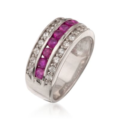 .60 ct. t.w. Ruby and .65 ct. t.w. White Topaz Multi-Row Ring in Sterling Silver &mdash; Alt Image 3