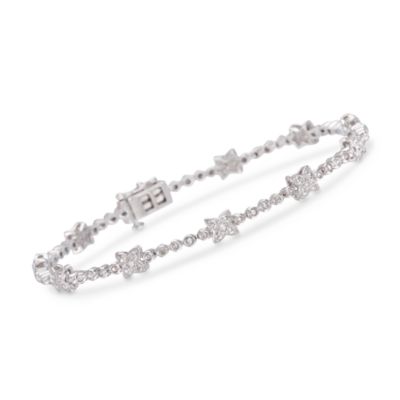 .25 ct. t.w. Diamond Flower Link Bracelet in Sterling Silver. 7" &mdash; Alt Image 1
