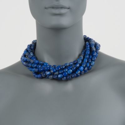 Lapis Bead Torsade Necklace in 18kt Gold Over Sterling. 18" &mdash; Alt Image 2