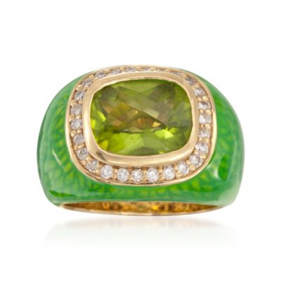 C. 1980 Vintage 6.50 Carat Peridot Ring With Diamonds in 18kt Yellow Gold. Size 8 &mdash; Alt Image 1
