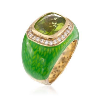 C. 1980 Vintage 6.50 Carat Peridot Ring With Diamonds in 18kt Yellow Gold. Size 8 &mdash; Alt Image 3