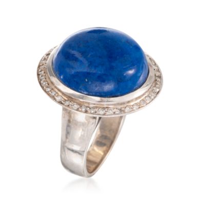 C. 1960 Vintage Lapis Ring With Diamonds in 14kt White Gold. Size 8 &mdash; Alt Image 3