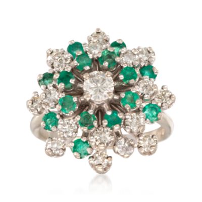 C. 1970 Vintage 1.20 ct. t.w. Emerald and 1.40 ct. t.w. Diamond Ring in 14kt White Gold. Size 7.5 &mdash; Alt Image 1