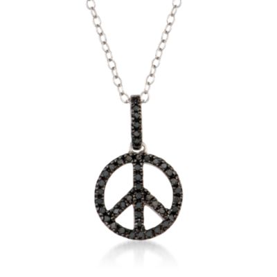 .25 ct. t.w. Black Diamond Peace Symbol Necklace in Sterling Silver. 18" &mdash; Alt Image 1