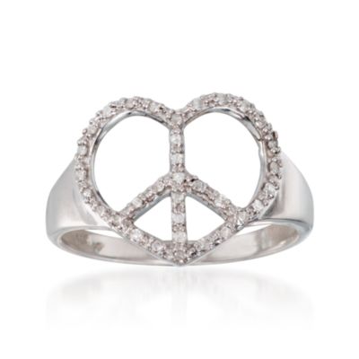 .10 ct. t.w. Diamond Heart-Shaped Peace Sign Ring in Sterling Silver &mdash; Alt Image 1