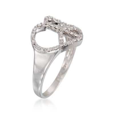 .10 ct. t.w. Diamond Heart-Shaped Peace Sign Ring in Sterling Silver &mdash; Alt Image 3