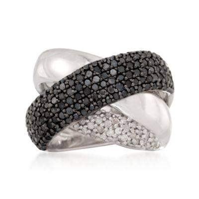 2.00 ct. t.w. Black and White Diamond Crisscross Ring in Sterling Silver &mdash; Alt Image 1