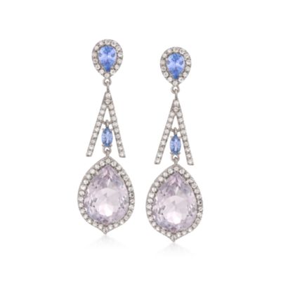 16.30 ct. t.w. Amethyst and Tanzanite Drop Earrings With 2.40 ct. t.w. White Topaz in Sterling Silver &mdash; Alt Image 1