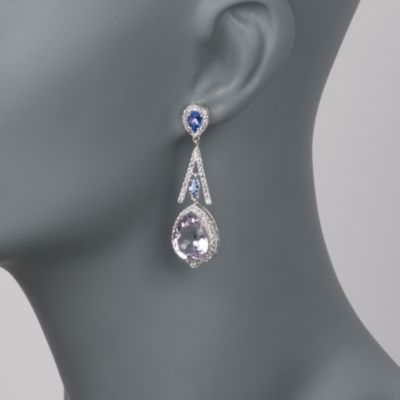16.30 ct. t.w. Amethyst and Tanzanite Drop Earrings With 2.40 ct. t.w. White Topaz in Sterling Silver &mdash; Alt Image 2