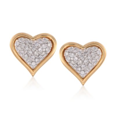 C.1980 Vintage 2.00 ct. t.w. Pave Diamond Heart Stud Earrings in 18kt Yellow Gold  &mdash; Alt Image 1