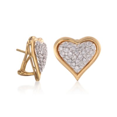 C.1980 Vintage 2.00 ct. t.w. Pave Diamond Heart Stud Earrings in 18kt Yellow Gold  &mdash; Alt Image 3