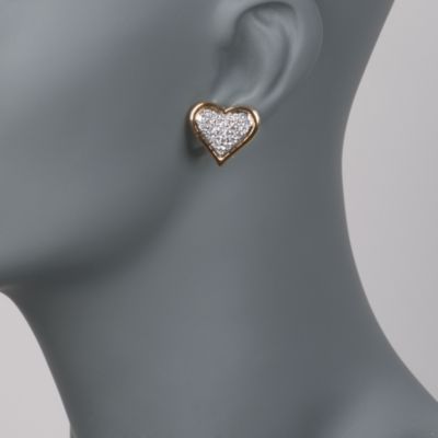 C.1980 Vintage 2.00 ct. t.w. Pave Diamond Heart Stud Earrings in 18kt Yellow Gold  &mdash; Alt Image 2