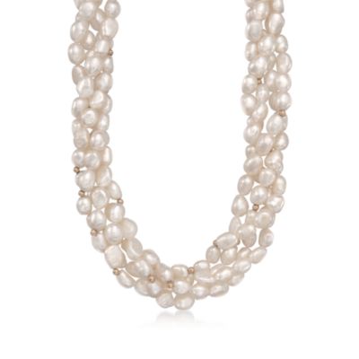 Four-Strand Semi-Baroque Pearl Necklace in 14kt Yellow Gold &mdash; Alt Image 1