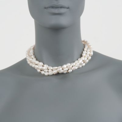 Four-Strand Semi-Baroque Pearl Necklace in 14kt Yellow Gold &mdash; Alt Image 2