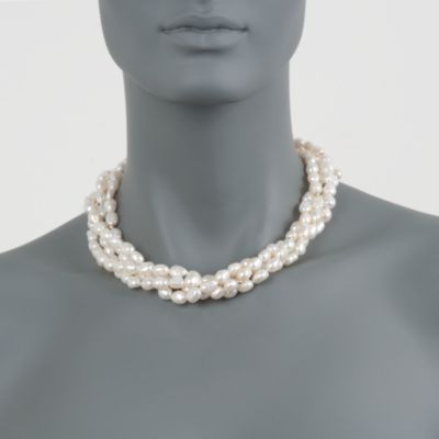Four-Strand Semi-Baroque Pearl Necklace in 14kt Yellow Gold &mdash; Alt Image 3
