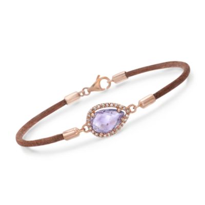 3.10 Carat Rose De France Amethyst and .23 ct. t.w. Diamond Leather Cord Bracelet  in 14kt Rose Gold &mdash; Alt Image 1