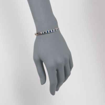 C. 1950 Vintage 3.00 ct. t.w. Sapphire and .85 ct. t.w. Diamond Bangle Bracelet in 14kt Yellow Gold. 6" &mdash; Alt Image 2