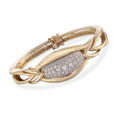 C. 1980 Vintage 2.00 ct. t.w. Pave Diamond Bangle Bracelet in 18kt Yellow Gold. 6.5" &mdash; Alt Image 1