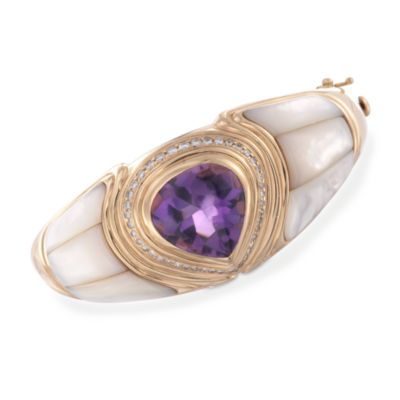 C. 1970 Vintage 15.50 ct. t.w. Amethyst and .85 ct. t.w. Diamond Bracelet in 14kt Yellow Gold. 6.5" &mdash; Alt Image 1
