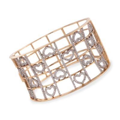 C. 1970 Vintage 2.37 ct. t.w. Diamond Heart Bangle Bracelet in 14kt Yellow Gold. 6.25" &mdash; Alt Image 1