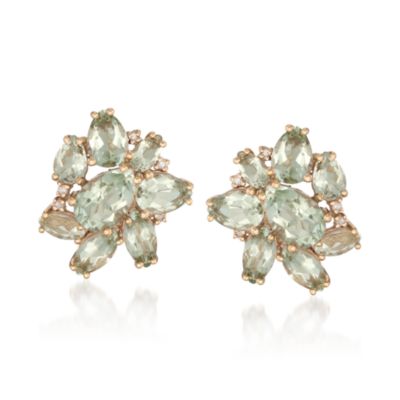 9.00 ct. t.w. Green Amethyst and .10 ct. t.w. Diamond Cluster Earrings in 14kt Over Sterling &mdash; Alt Image 1