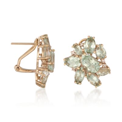 9.00 ct. t.w. Green Amethyst and .10 ct. t.w. Diamond Cluster Earrings in 14kt Over Sterling &mdash; Alt Image 3
