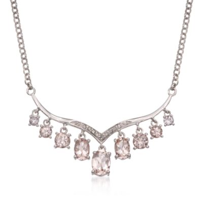 3.75 ct. t.w. Morganite and .10 ct. t.w. Diamond Tiara Necklace in Sterling Silver. 20" &mdash; Alt Image 1
