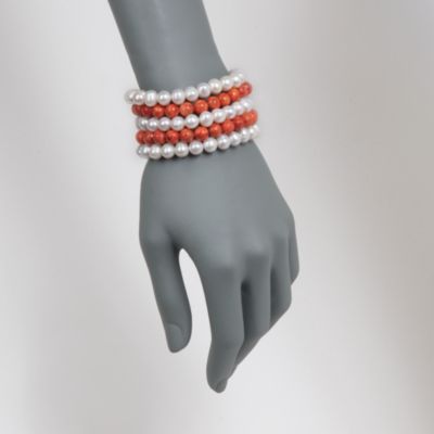 Set of Five Pearl and Sponge Coral Bracelets &mdash; Alt Image 2