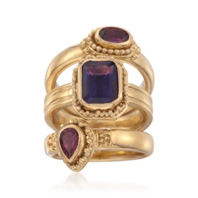 Set of Three 3.32 ct. t.w. Multi-Gemstone Rings in 14kt Over Sterling &mdash; Alt Image 1