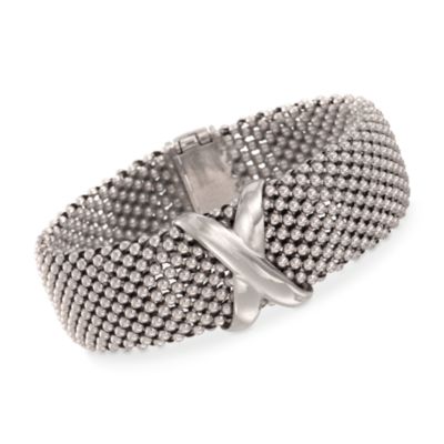 Italian Sterling Silver Beaded X Bracelet. 7" &mdash; Alt Image 1