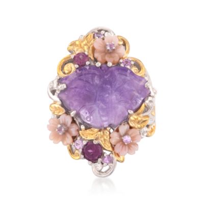 5.18 Carat Amethyst and 1.28 ct. t.w. Multi-Gemstone Butterfly Ring in Two-Tone &mdash; Alt Image 1