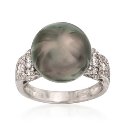 Tahitian Pearl and .65 ct. t.w. Diamond Ring in 18kt White Gold &mdash; Alt Image 1