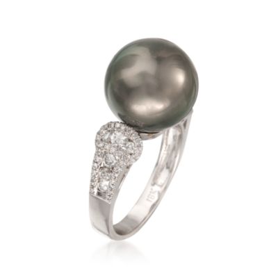 Tahitian Pearl and .65 ct. t.w. Diamond Ring in 18kt White Gold &mdash; Alt Image 3