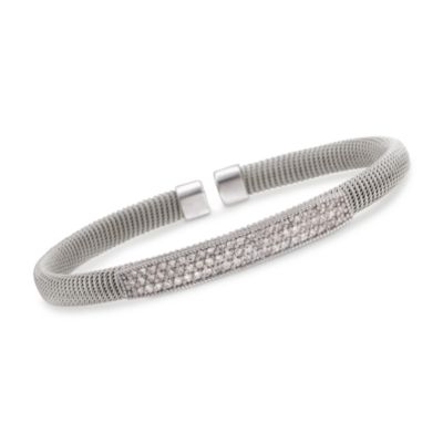 .95 ct. t.w. Diamond Cabled Cuff Bracelet in Sterling Silver. 7" &mdash; Alt Image 1